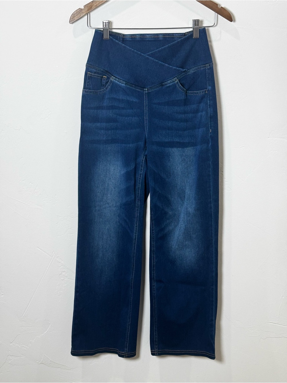 Halara Crossover Waist Wide Leg Jeans Dark Wash Blue Denim Size Small Petite